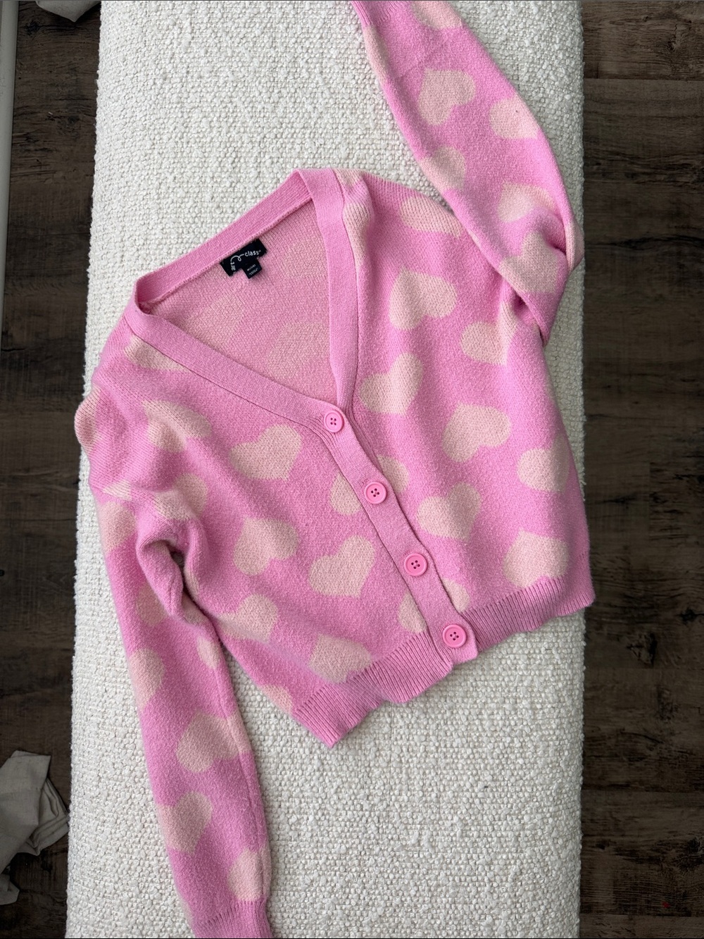 art class Pink Heart Print V-Neck Button Cardigan